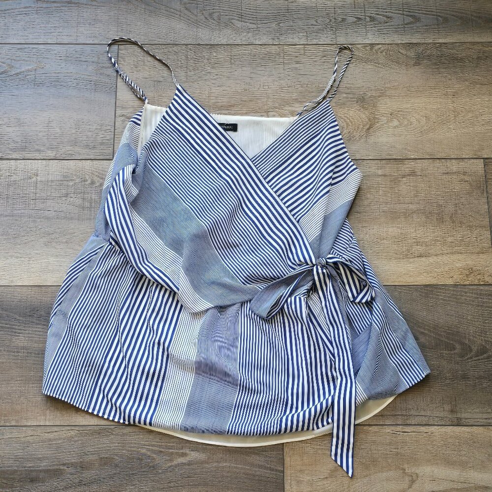 BANANA REPUBLIC Blue Striped Wrap Tank Top, Size: XL